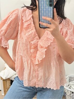 Ultra Pink Ruffle Eyelet Blouse